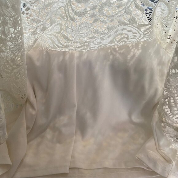 Roz & Ali Blouse Size Large Off White Lace V-Neck Paisley Top Lined Cottagecore - Picture 10 of 10